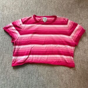 100% cotton striped pink knitted Shiny by Nature cropped top 3x